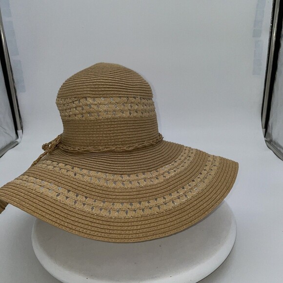Vintage Rattan Woven Floppy Straw Sun Bucket Beach Hat One Size Light Brown - Picture 3 of 8